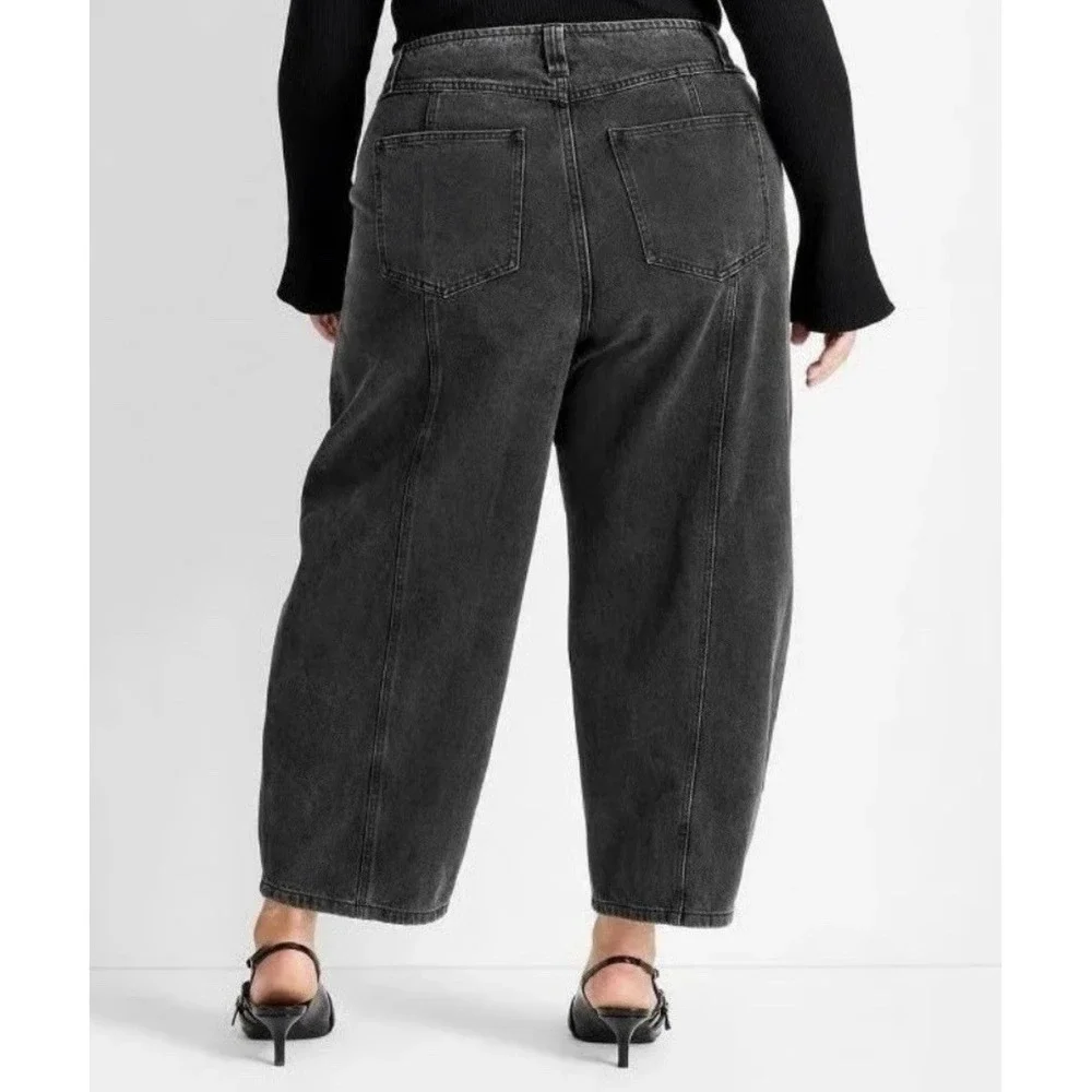 Future Collective Womens Barrel Leg‎ Jeans Black Wash High-rise Wide Leg Size 26